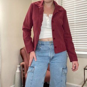 Vintage 90's Red Pink Faux Suede Button Down  Size 8